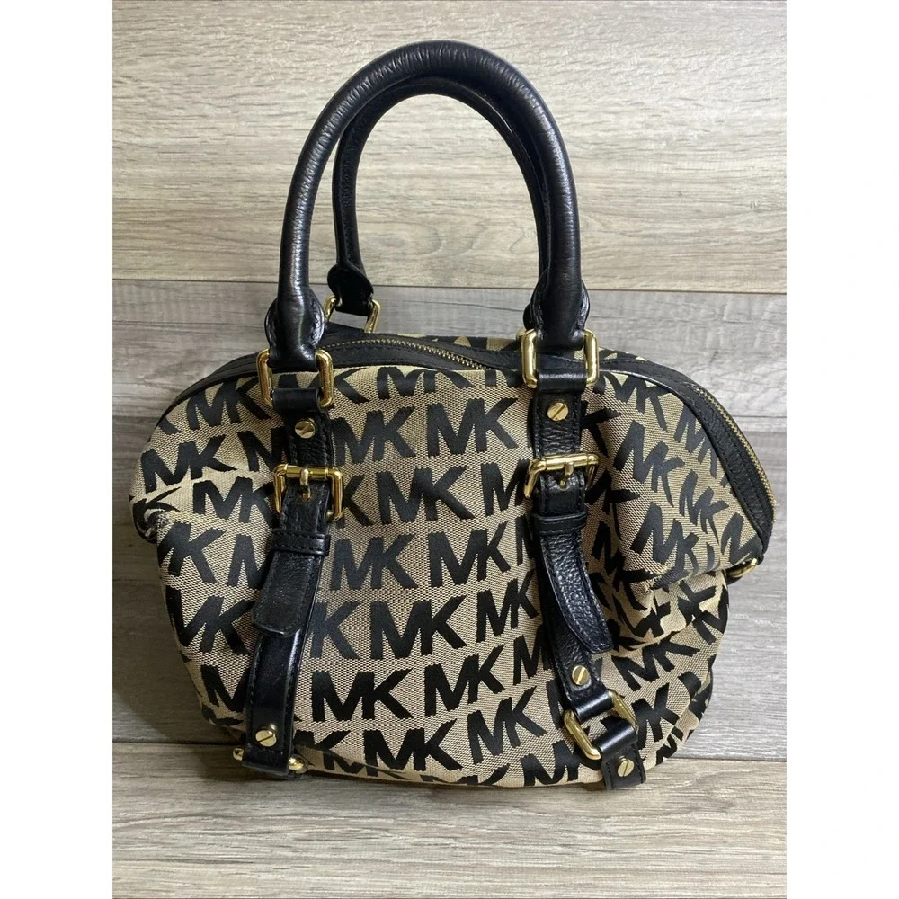 Michael Kors Brown Black Logo Satchel‎ Top Handle Gold Hardware